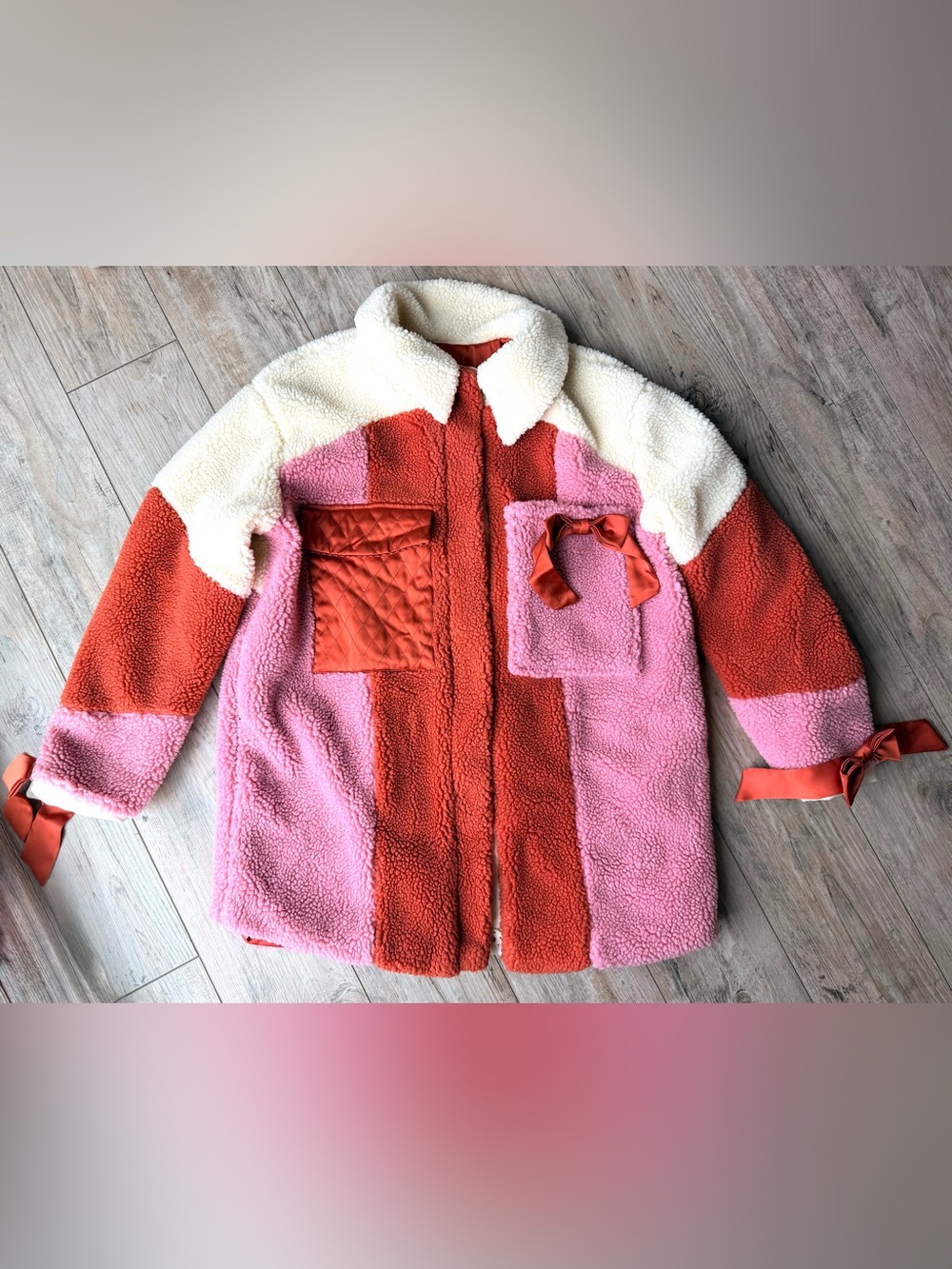 For Love & Lemons Rumi Colorblock Fleece Sherpa Bows Jacket XS